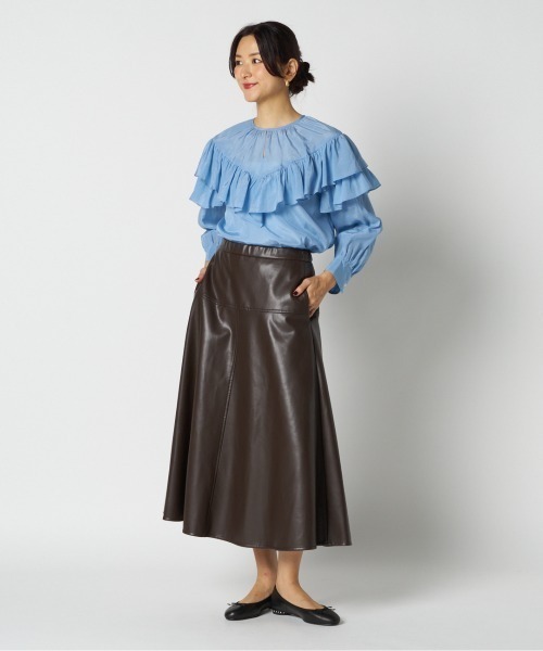 HELIOPOLE（エリオポール）の「SYNTHETIC LEATHER FLARE SKIRT / シンセティックレザー フレアスカート（スカート・レディース・ダークブラウン/ブラック・36/38）」の12枚目の写真