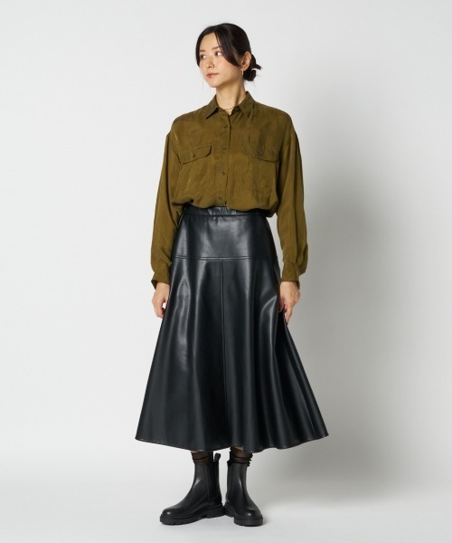 HELIOPOLE（エリオポール）の「SYNTHETIC LEATHER FLARE SKIRT / シンセティックレザー フレアスカート（スカート・レディース・ダークブラウン/ブラック・36/38）」の20枚目の写真