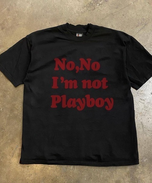 FreeZone(フリーゾーン)の「"No,No I'm not Playboy" ボックスフィット T シャツ(Tシャツ/カットソー・メンズ・ホワイト/ネイビー/ブラック・FREE)」の3枚目の写真
