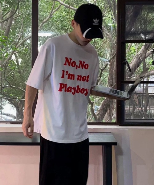 FreeZone(フリーゾーン)の「"No,No I'm not Playboy" ボックスフィット T シャツ(Tシャツ/カットソー・メンズ・ホワイト/ネイビー/ブラック・FREE)」の4枚目の写真