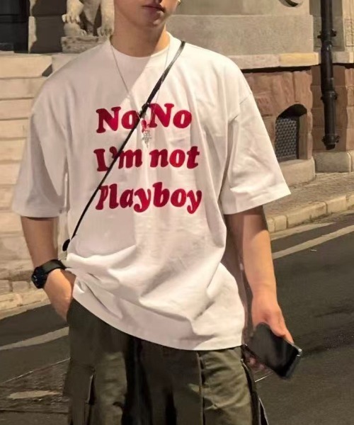 FreeZone(フリーゾーン)の「"No,No I'm not Playboy" ボックスフィット T シャツ(Tシャツ/カットソー・メンズ・ホワイト/ネイビー/ブラック・FREE)」の5枚目の写真