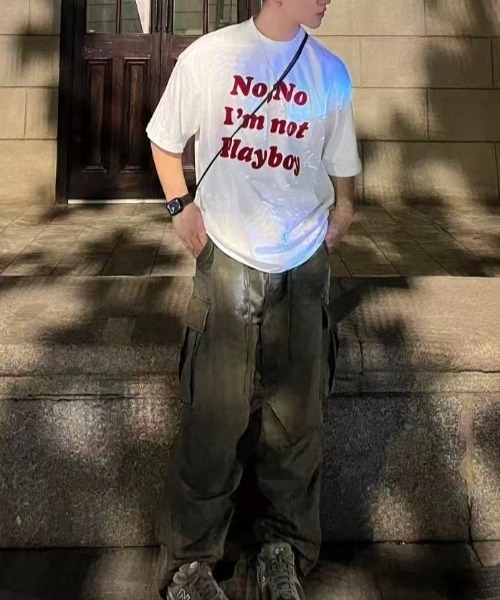 FreeZone(フリーゾーン)の「"No,No I'm not Playboy" ボックスフィット T シャツ(Tシャツ/カットソー・メンズ・ホワイト/ネイビー/ブラック・FREE)」の6枚目の写真