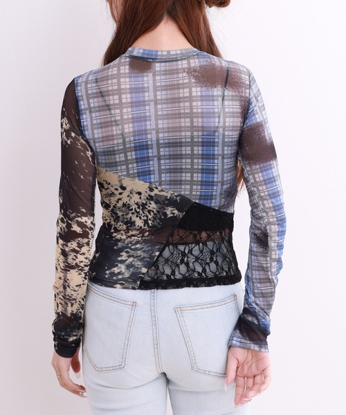 crossi(クロッシー)の「メッシュパッチワークレース切替プルオーバー 長袖(Tシャツ/カットソー・レディース・ブルー・FREE)」の8枚目の写真