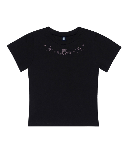 PAGESIISII（ページシシ）の「トゥインクルエンジェルハートプリンティングスリムフィット半袖Tシャツブラック（Tシャツ/カットソー・レディース・その他・MEDIUM）」の3枚目の写真