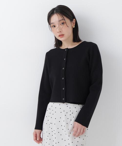 NATURAL BEAUTY BASIC(ナチュラルビューティーベーシック)の「フラワーボタンニットジャケット(カーディガン/ボレロ・レディース・グレー/ブラック/ダークブラウン/ピンク・フリ-)」の7枚目の写真