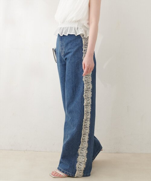 natural couture(ナチュラルクチュール)の「12OZデニム脇レースパンツ(デニムパンツ・レディース・ブルー/サックスブルー・MEDIUM)」の9枚目の写真