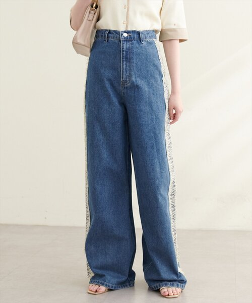 natural couture(ナチュラルクチュール)の「12OZデニム脇レースパンツ(デニムパンツ・レディース・ブルー/サックスブルー・MEDIUM)」の13枚目の写真