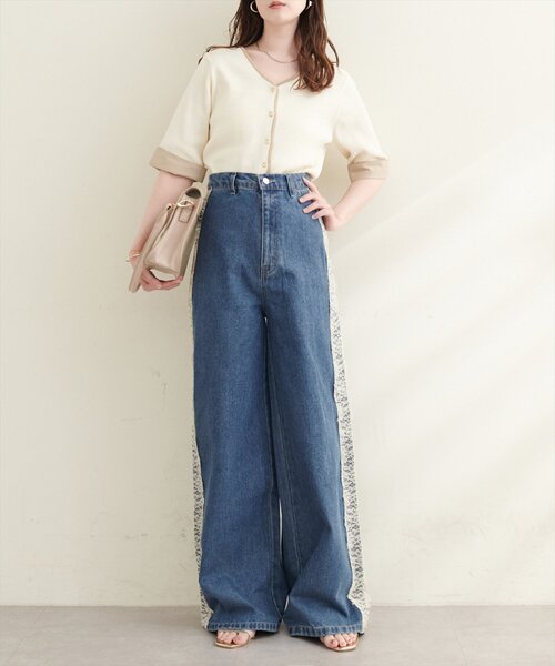 natural couture(ナチュラルクチュール)の「12OZデニム脇レースパンツ(デニムパンツ・レディース・ブルー/サックスブルー・MEDIUM)」の14枚目の写真