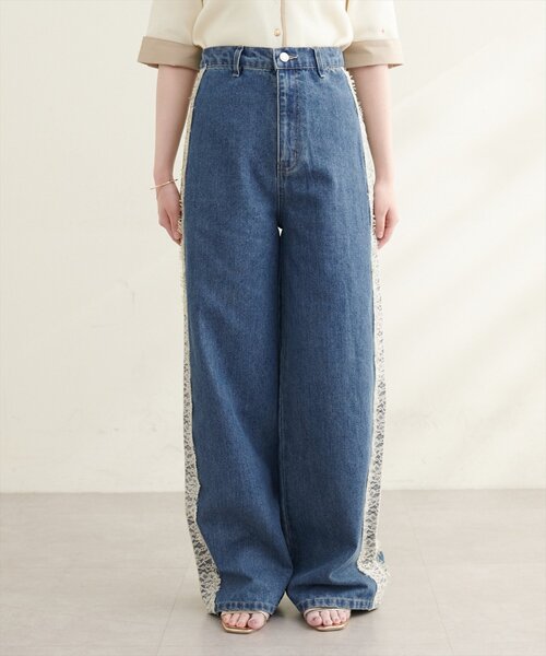 natural couture(ナチュラルクチュール)の「12OZデニム脇レースパンツ(デニムパンツ・レディース・ブルー/サックスブルー・MEDIUM)」の15枚目の写真