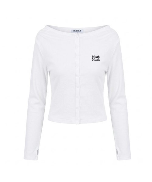 muahmuah（ムーアムーア）の「オフショルダー ヘンリーネック ロングスリーブ [ホワイト]（Tシャツ/カットソー・レディース・その他・FREE）」の2枚目の写真