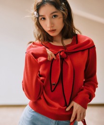 【MARY QUANT×VIS】スカーフ風ボウタイニット
