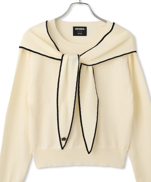MARY QUANT(マリークワント)の「【MARY QUANT×VIS】スカーフ風ボウタイニット(ニット/セーター・レディース・レッド/ブラック/オフホワイト・FREE)」の10枚目の写真