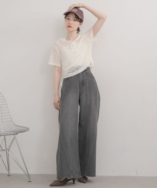 RETRO GIRL(レトロガール)の「ヘンリーネックレースカットソー(Tシャツ/カットソー・レディース・ブラック/ナチュラル・FREE)」の3枚目の写真