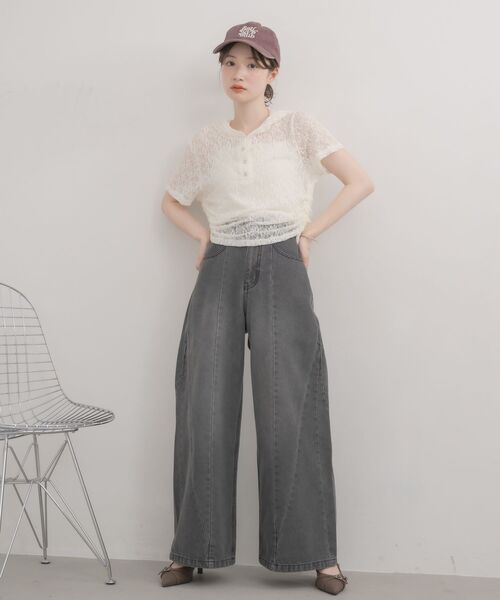 RETRO GIRL(レトロガール)の「ヘンリーネックレースカットソー(Tシャツ/カットソー・レディース・ブラック/ナチュラル・FREE)」の4枚目の写真