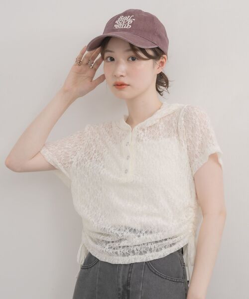 RETRO GIRL(レトロガール)の「ヘンリーネックレースカットソー(Tシャツ/カットソー・レディース・ブラック/ナチュラル・FREE)」の6枚目の写真