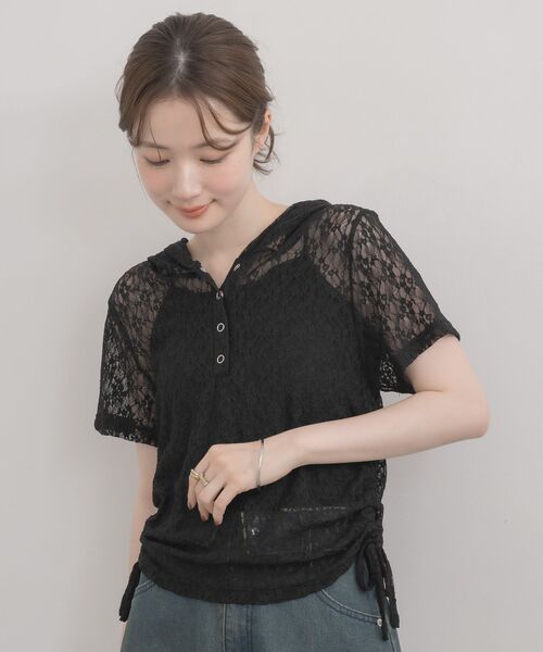 RETRO GIRL(レトロガール)の「ヘンリーネックレースカットソー(Tシャツ/カットソー・レディース・ブラック/ナチュラル・FREE)」の12枚目の写真