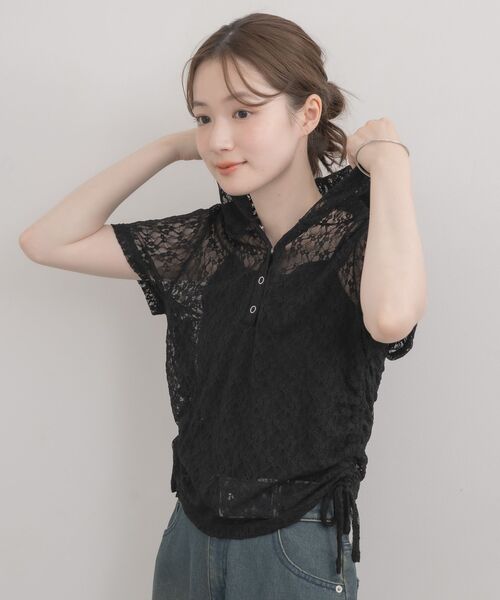 RETRO GIRL(レトロガール)の「ヘンリーネックレースカットソー(Tシャツ/カットソー・レディース・ブラック/ナチュラル・FREE)」の13枚目の写真
