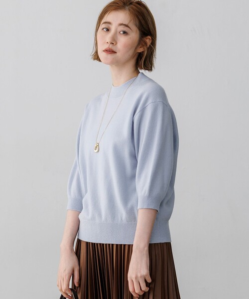 23区 S(ニジュウサンクチイサイサイズ)の「ピュアカシミヤ ハーフスリーブ ハイネック ニット(ニット/セーター・レディース・スカイブルー系/ライトグレー系/黄土色系・32)」の3枚目の写真