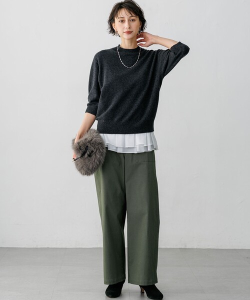 23区 S(ニジュウサンクチイサイサイズ)の「ピュアカシミヤ ハーフスリーブ ハイネック ニット(ニット/セーター・レディース・スカイブルー系/ライトグレー系/黄土色系・32)」の6枚目の写真