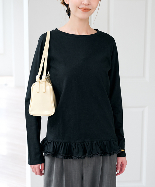 U by SPICK&SPAN（ユーバイスピックアンドスパン）の「《追加》フリルミディカットトップス（Tシャツ/カットソー・レディース・ホワイト/ブラック・FREE）」の6枚目の写真