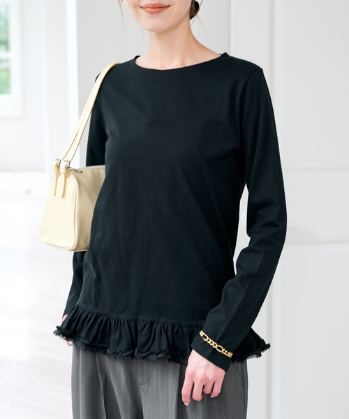 U by SPICK&SPAN（ユーバイスピックアンドスパン）の「《追加》フリルミディカットトップス（Tシャツ/カットソー・レディース・ホワイト/ブラック・FREE）」の8枚目の写真
