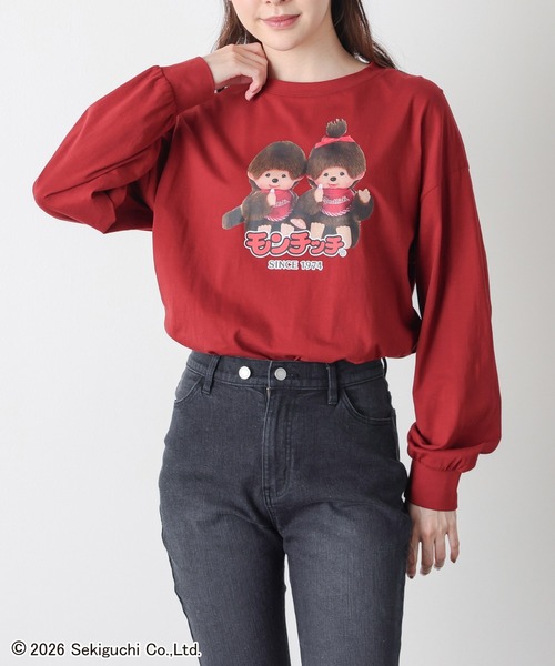 Honeys(ハニーズ)の「モンチッチ/ロンT(Tシャツ/カットソー・レディース・オートミール/ブラック/アイボリー/レンガ・S/M/LL/L/3L)」の4枚目の写真