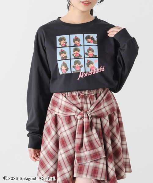 Honeys(ハニーズ)の「モンチッチ/ロンT(Tシャツ/カットソー・レディース・オートミール/ブラック/アイボリー/レンガ・S/M/LL/L/3L)」の2枚目の写真