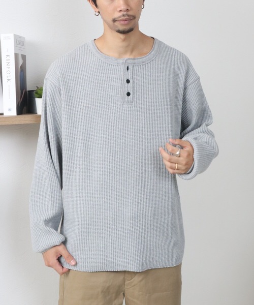 POWER TO THE PEOPLE(パワートゥーザピープル)の「ヘビーウェイトワッフル ヘンリーネックプルオーバー(Tシャツ/カットソー・メンズ・ブラウン/ブラック/A/グレー/アイボリー・MEDIUM/LARGE/X-LARGE)」の15枚目の写真