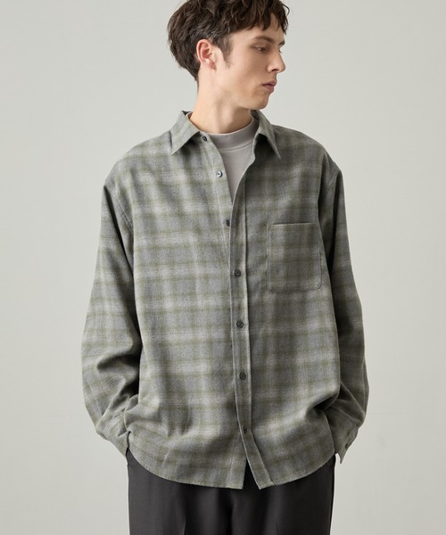 EASENCE（イーズエンス）の「【EASENCE】ビエラ リラックスフィット レギュラーカラー長袖ネルシャツ / チェック・無地 / 保温（シャツ/ブラウス・メンズ・グレー系/アイボリー/ブラウン系/ネイビー/ブラック系・S/L/XL/M）」の3枚目の写真