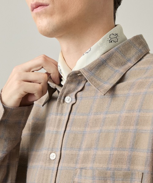 EASENCE（イーズエンス）の「【EASENCE】ビエラ リラックスフィット レギュラーカラー長袖ネルシャツ / チェック・無地 / 保温（シャツ/ブラウス・メンズ・グレー系/アイボリー/ブラウン系/ネイビー/ブラック系・S/L/XL/M）」の19枚目の写真