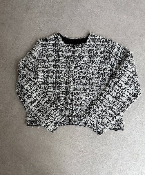 Chez toi(シェトワ)の「ツイードリバーシブルジャケット(カーディガン/ボレロ・レディース・ブラック/グレイッシュベージュ・FREE)」の19枚目の写真