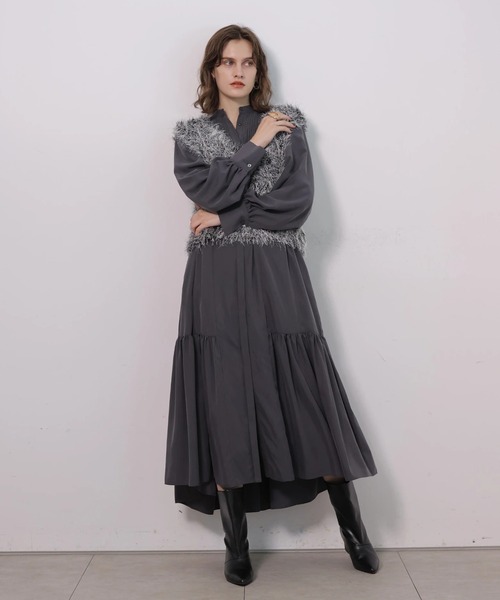 CADUNE(カデュネ)の「ティアードシャツワンピース(ワンピース・レディース・モカ/チャコールグレー・36/38)」の18枚目の写真
