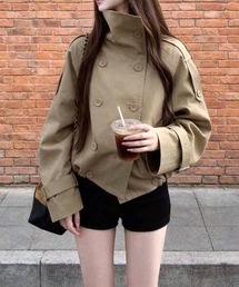 Balloon hem short trench coat