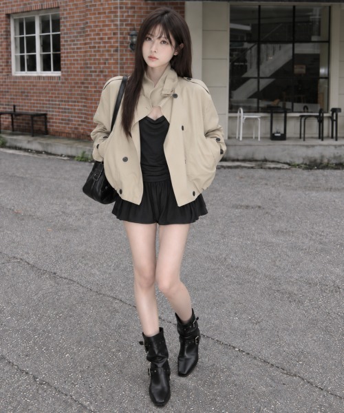 Aelina(エリナ)の「スタンドカラーダブルブレストジャケット(トレンチコート・レディース・チャコールグレー/ライトグレー/ベージュ・FREE)」の14枚目の写真