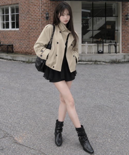 Aelina(エリナ)の「スタンドカラーダブルブレストジャケット(トレンチコート・レディース・チャコールグレー/ライトグレー/ベージュ・FREE)」の16枚目の写真