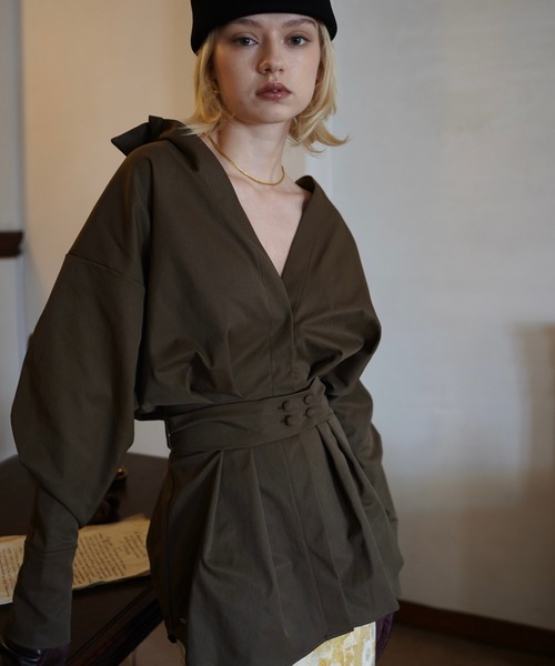 OJYON(オジョン)の「giselle cuffs shirt(シャツ/ブラウス・レディース・カーキ/ブラウン/ホワイト・FREE)」の1枚目の写真