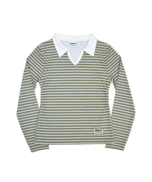 SEW-B（ソービー）の「リブストライプカラー長袖Tシャツ（セミクロップ）[グリーン]（Tシャツ/カットソー・レディース・その他・FREE）」の5枚目の写真