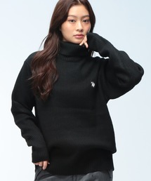 U.S. POLO ASSN. (ユーエスポロアッスン) タートルネック セーター メンズ レディース リブ編み 厚手 ワンポイントロゴ 単色 混ざり色 ニット トップス ニットセーター シンプル タートル PLM63404