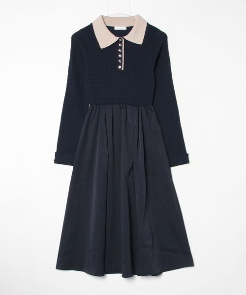 TRUDEA（トルディア）の「Wカラーケーブルスポンディッシュワンピース（ワンピース・レディース・ネイビー/アイボリー/ブラウン・MEDIUM）」の3枚目の写真