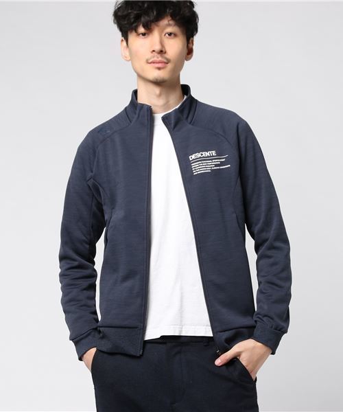 DESCENTE ネイビー 白 トレーナー トップス ハーフジップ フード 105