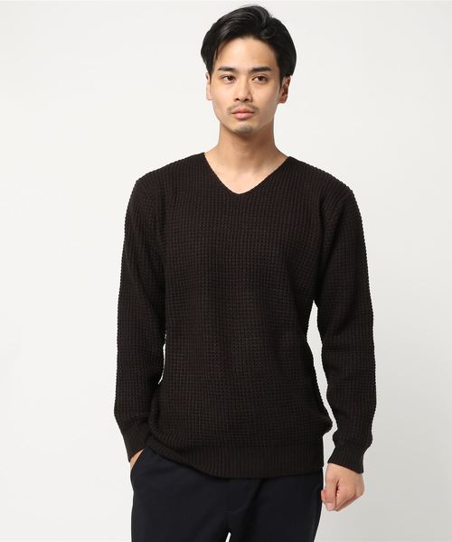 AZUL by moussy（アズールバイマウジー）の「Washable畦Vネックプルオーバー（ニット/セーター・メンズ・ホワイト/トップグレー/ブラック/ネイビー・LARGE/MEDIUM/SMALL/X-LARGE/X-SMALL）」の2枚目の写真