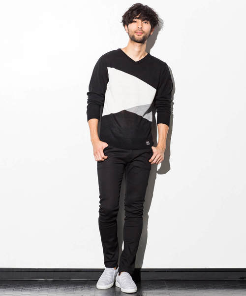 AZbyjunhashimoto_(エーゼイバイジュンハシモト)の「AZ by junhashimoto(エーゼイ バイ ジュンハシモト)ブロッキングカラーニット(ニット/セーター・メンズ・オフホワイト/ブラック/ブルー・LARGE/MEDIUM/X-LARGE/SMALL)」の6枚目の写真