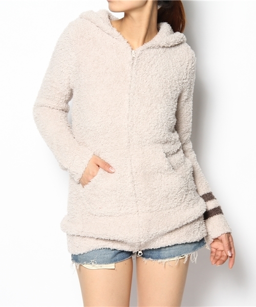 BAREFOOT DREAMS（ベアフットドリームズ）の「C595 Women`s Long Zip Hoodie  with stripe　　（パーカー・レディース・ストーン/ネイビー・X-SMALL/SMALL）」の11枚目の写真
