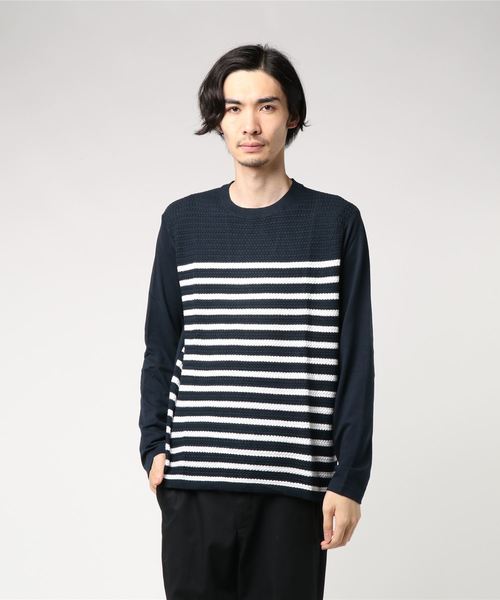 タカキューメンズ Taka Q Men 前身ニット切替ボーダークルーネック長袖