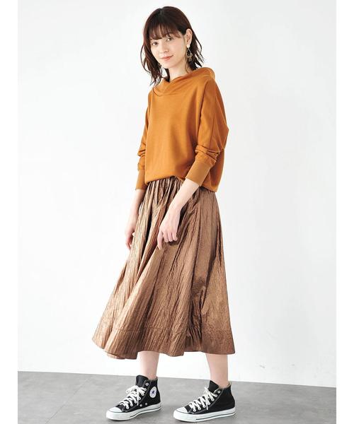 Editt by YECCA VECCA（エディットバイイェッカヴェッカ）の「・変型ネックドルマンプルオーバー（Tシャツ/カットソー・レディース・杢グレー/キャメル/ダークネイビー・FREE）」の9枚目の写真