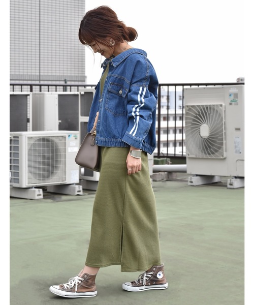 LHELBIE(レルビエ)の「楽チンワッフルVネックロングスリットワンピース(ワンピース・レディース・ブラック/グレー/カーキ・M)」の6枚目の写真