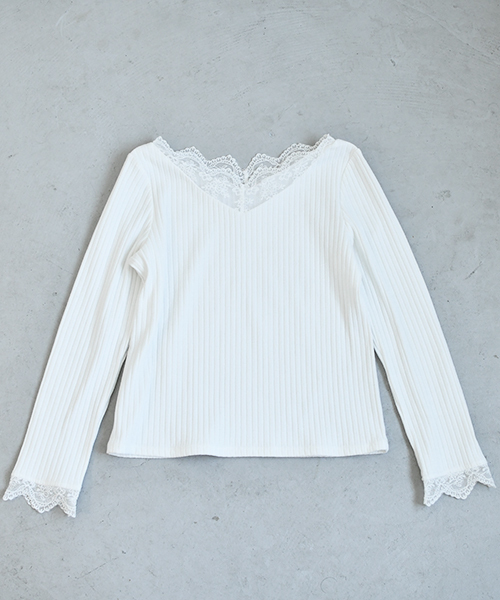 PairPair(ペアペア)の「スカラップレースリブロンT(Tシャツ/カットソー・レディース・ブラック/オフホワイト・FREE)」の1枚目の写真