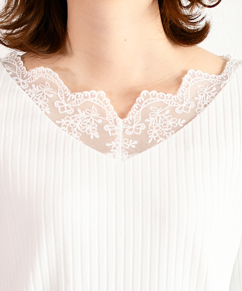 PairPair(ペアペア)の「スカラップレースリブロンT(Tシャツ/カットソー・レディース・ブラック/オフホワイト・FREE)」の7枚目の写真