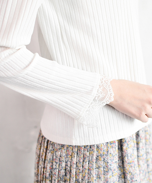 PairPair(ペアペア)の「スカラップレースリブロンT(Tシャツ/カットソー・レディース・ブラック/オフホワイト・FREE)」の8枚目の写真