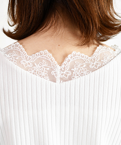 PairPair(ペアペア)の「スカラップレースリブロンT(Tシャツ/カットソー・レディース・ブラック/オフホワイト・FREE)」の9枚目の写真